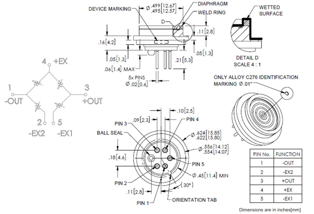 Mechanical Drawing - TE Connectivity / Measurement Specialties 85UHP Pressure Sensors